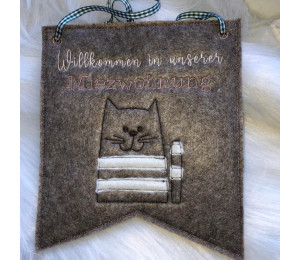 Stickdatei ITH - Wimpel Ösen "Willkommen in meiner/unserer Miezwohnung"